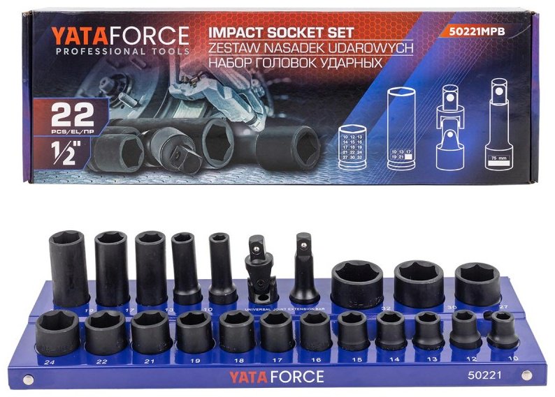 YATAFORCE набор торцевых головок 1/2 YF-50221MPB 22 шт