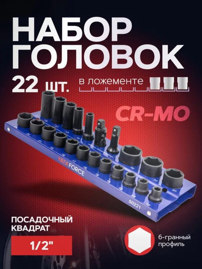 YATAFORCE набор торцевых головок 1/2 YF-50221MPB 22 шт купить,NaN