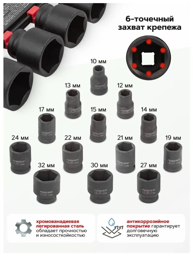 Forsage набор торцевых головок 1/2 F-4139MPB 13 шт купить,0