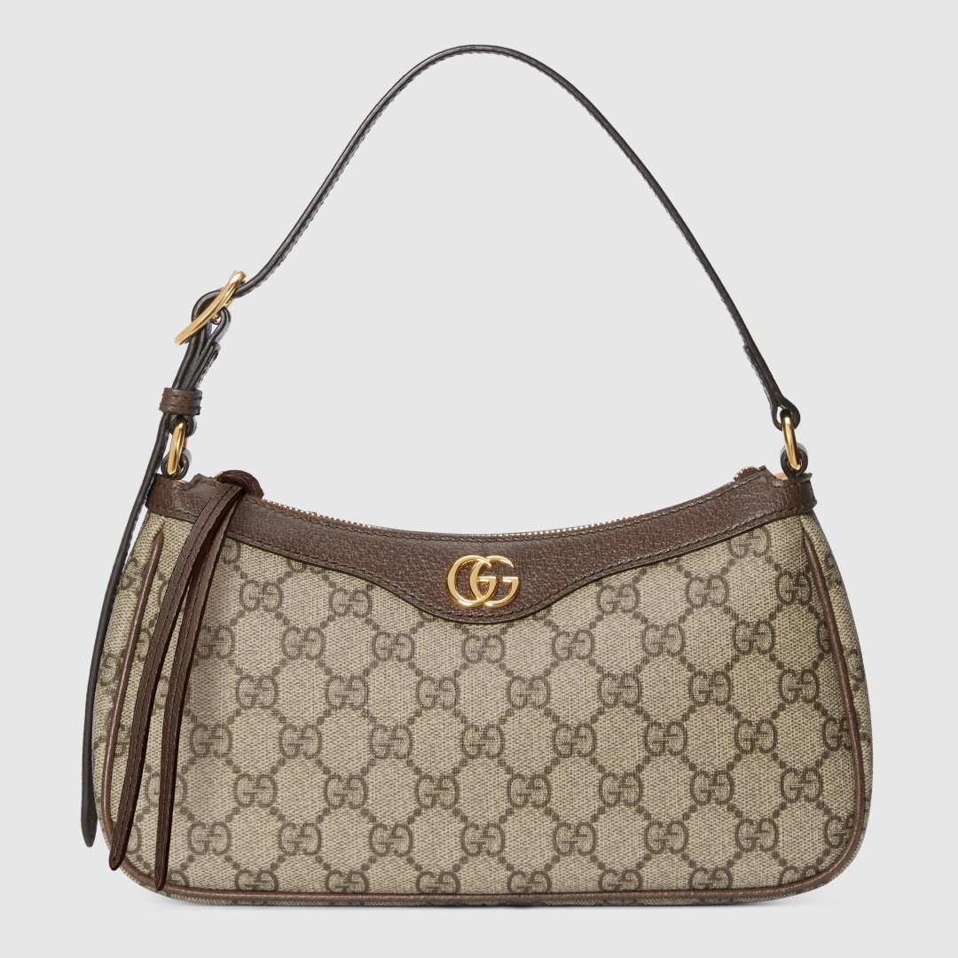 Сумка багет GUCCI натуральная кожа, канвас бежевый, коричневый