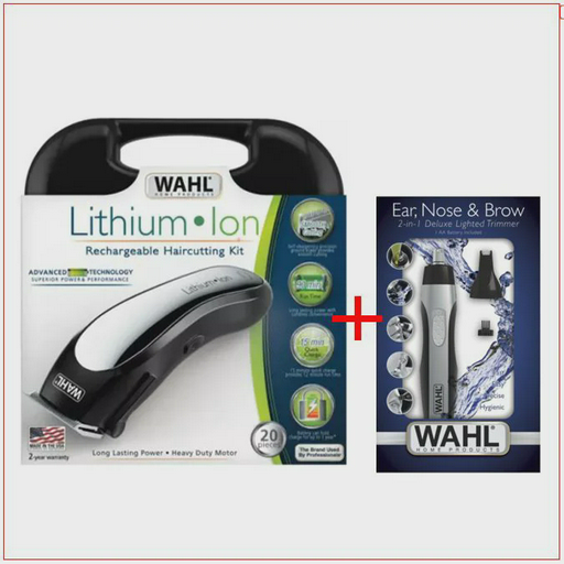 Машинка для стрижки волос Wahl Lithium-Ion Cordless + Wahl Nose Trimmer Silver Black