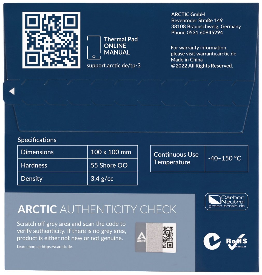 Термопрокладка Arctic TP-3 100x100x1.5 мм купить,0