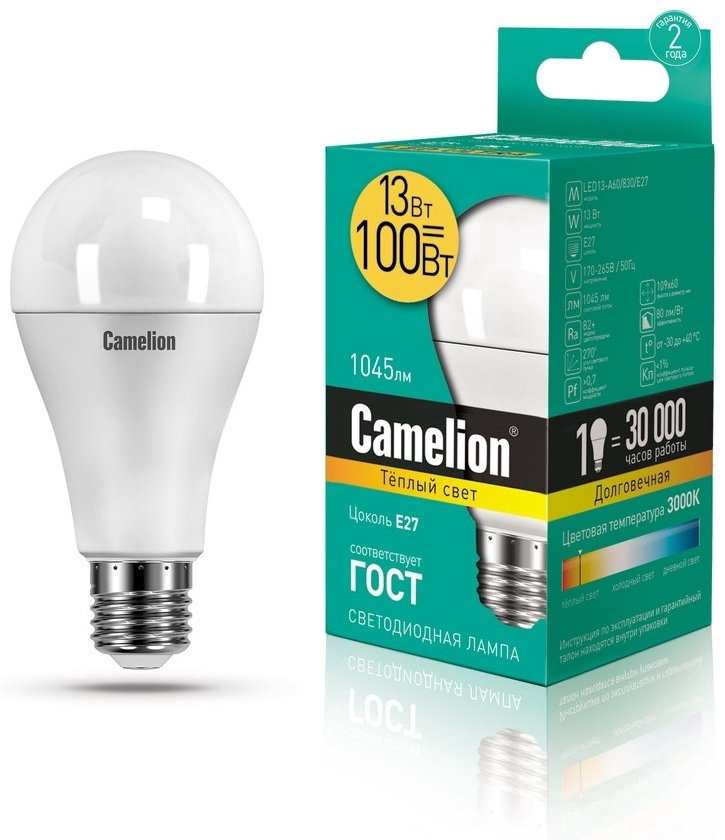 Camelion 13W E27, светодиодная, теплый белый купить,NaN