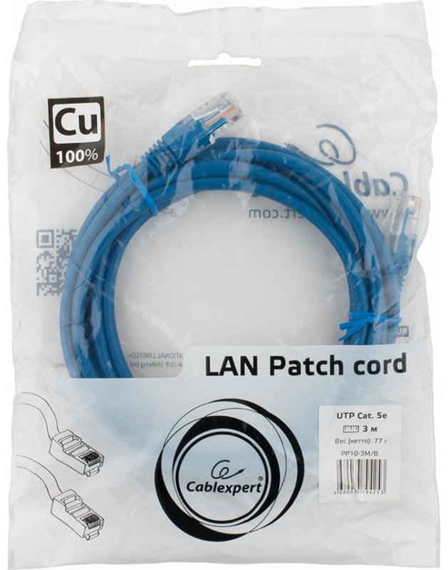 Кабель Cablexpert RJ-45 - RJ-45 3 м PP10-3M/B купить,0