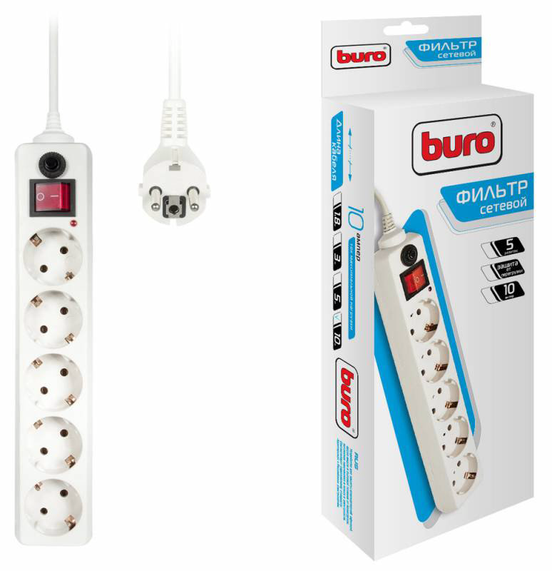 Сетевой фильтр Buro 500SH-10-W 10м белый