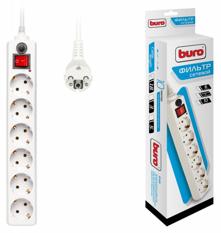 Сетевой фильтр Buro 600SH-1.8-W 1.8м белый