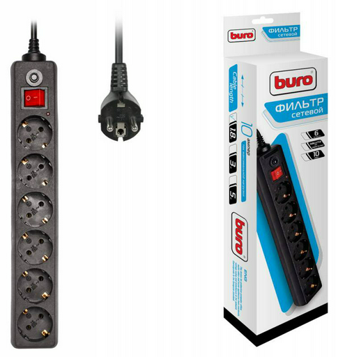 Сетевой фильтр Buro 600SH-1.8-B 1.8м черный