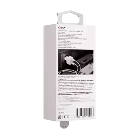 Зарядное устройство VLP G-Charge 30W USB-C+USB-A QC White