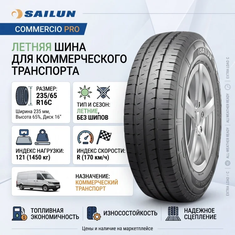 Шина Sailun Commercio Pro 235/65 R16C 121 R летняя купить,NaN