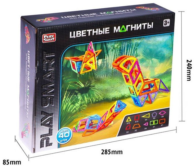 Конструктор Play Smart Цветные магниты, деталей 40 шт купить,NaN