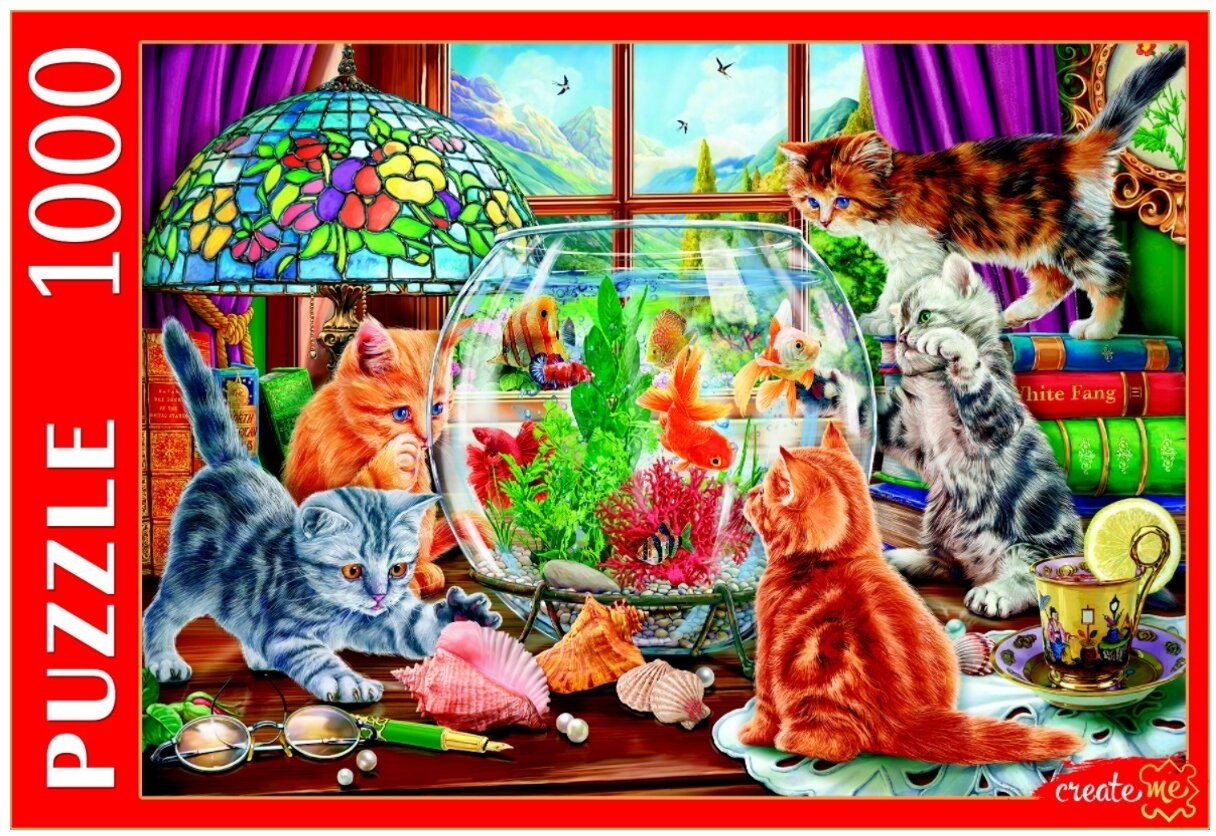 Пазл РЫЖИЙ КОТ Котята у аквариума Ф1000-0753 1000 деталей купить,NaN