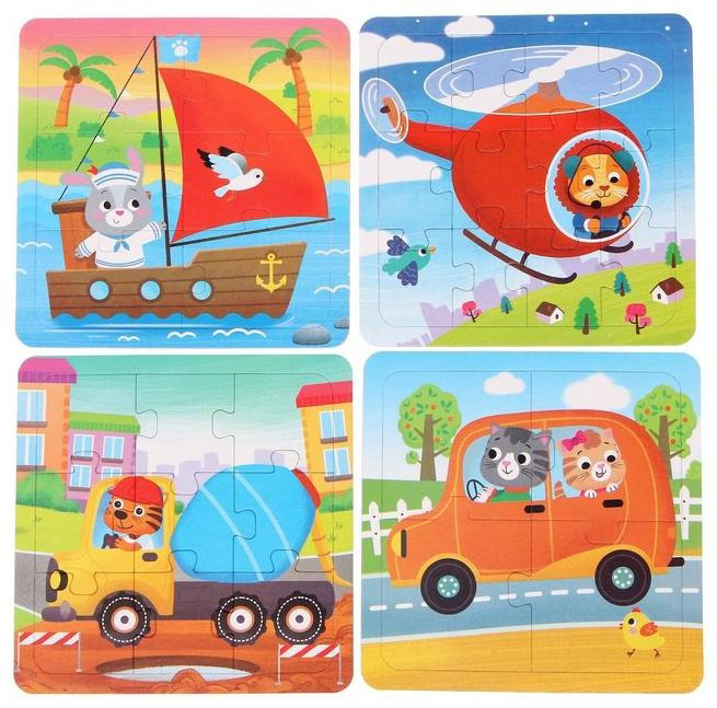 Пазл Puzzle Time «Едем, летим, плывём», 4, 6, 9, 12 элементов 5411907 купить,NaN