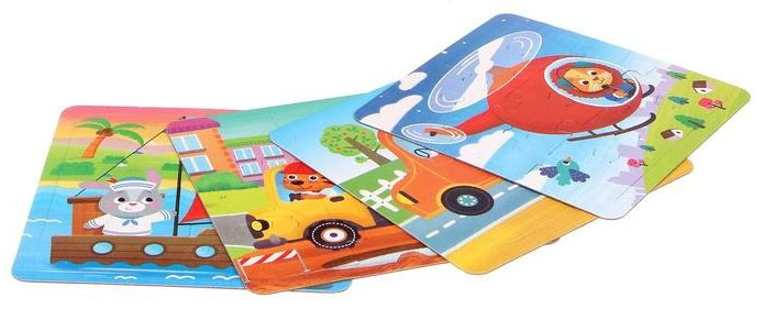 Пазл Puzzle Time «Едем, летим, плывём», 4, 6, 9, 12 элементов 5411907 купить,NaN