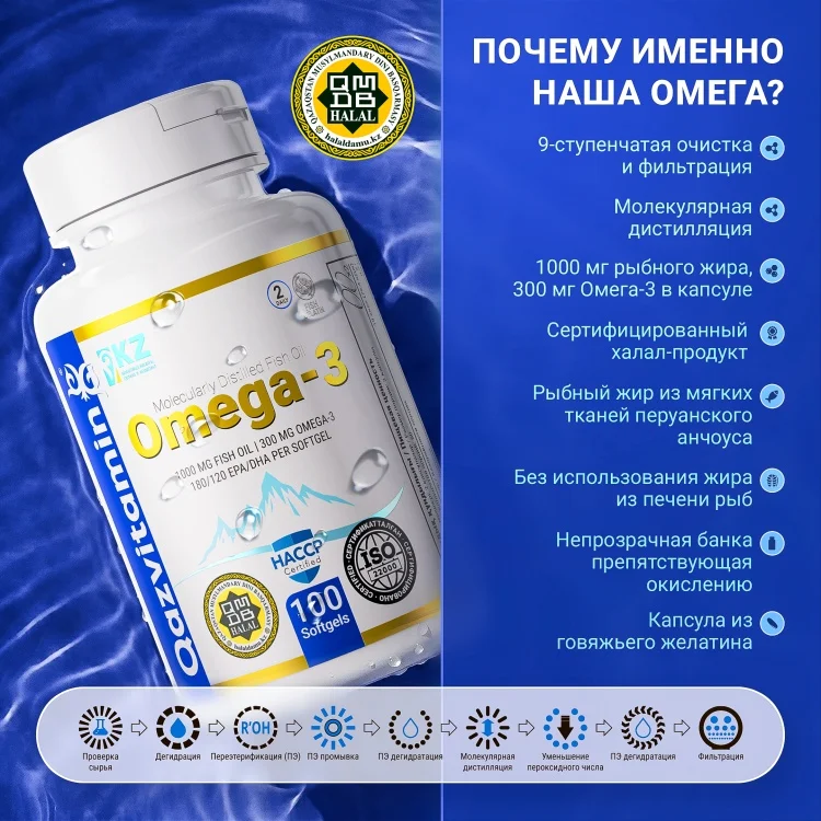 БАД Qazprotein Omega 3 Fish Softgel Fish 4607 100 капсул