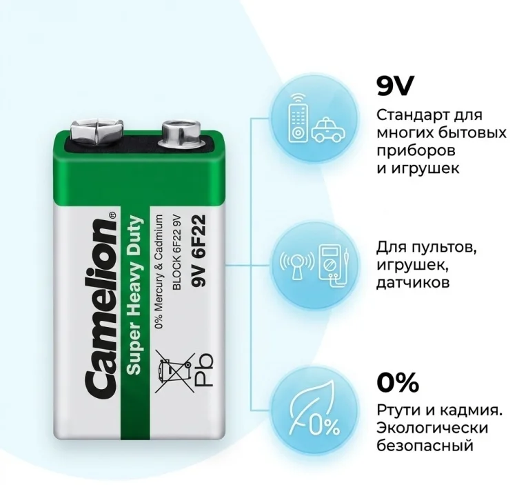 Батарейка Camelion Super Heavy Duty 6F22-SP1G 9V 1шт