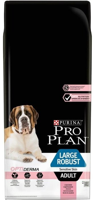 Корм PRO PLAN Large Robust Opti Derma с лососем для взрослых крупных пород 14 кг купить,NaN