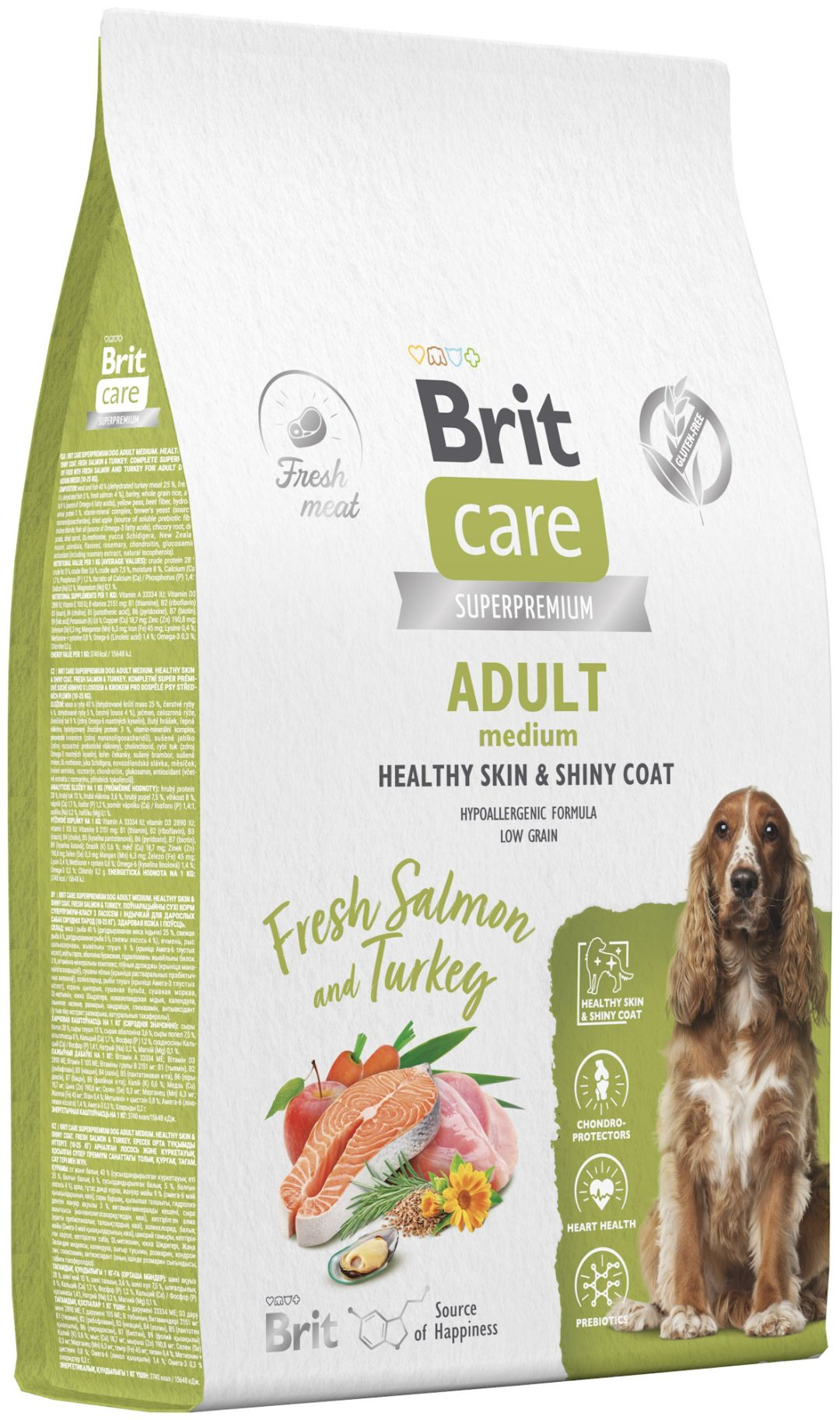Корм Brit Care Adult Medium Healthy Skin&amp;Shiny Coat Лосось и индейка для взрослых средних пород 12 кг купить,NaN