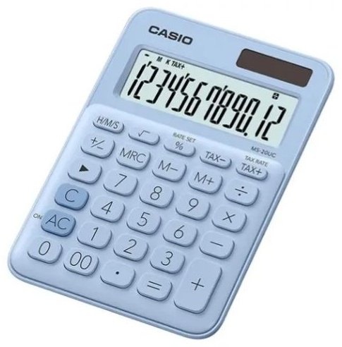 Калькулятор бухгалтерский CASIO MS-20UC-LB-W-EC, 12-разрядный, голубой
