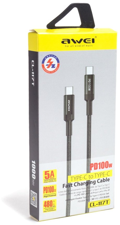 Кабель Awei USB TypeC (M), 1 м, черный - ForteMarket Кабель Awei USB TypeC (M), 1 м, черный купить,0