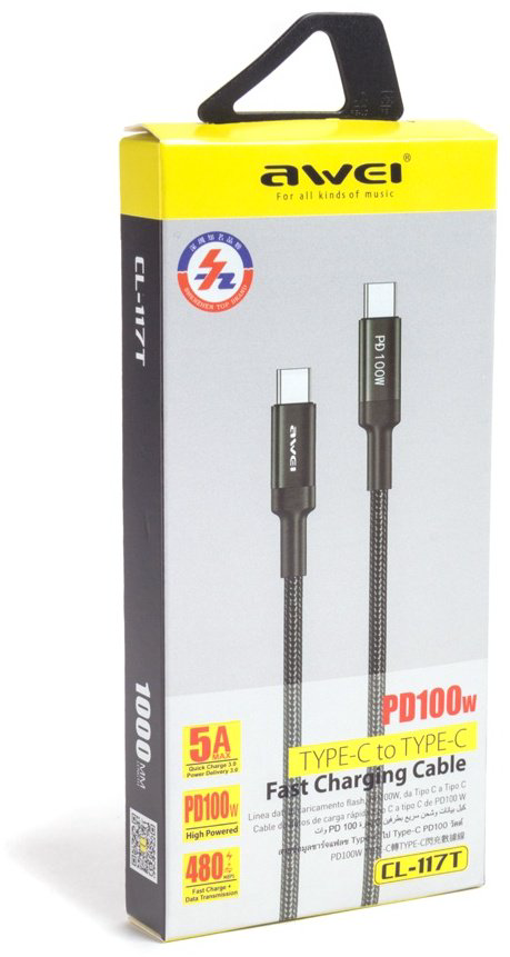 Кабель Awei USB TypeC (M), 1 м, черный купить,NaN