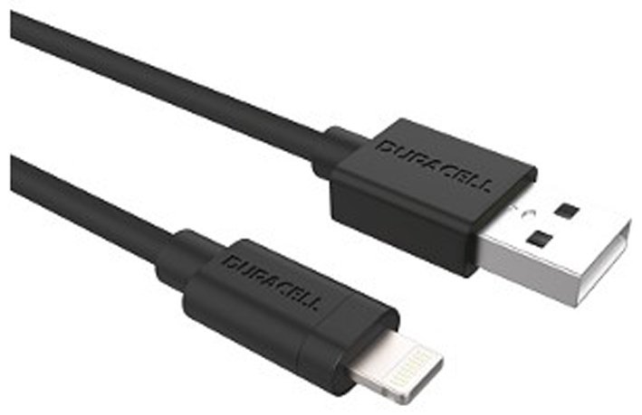 Кабель Duracell USB Type-A (F), Lightning (M), 1 м, черный