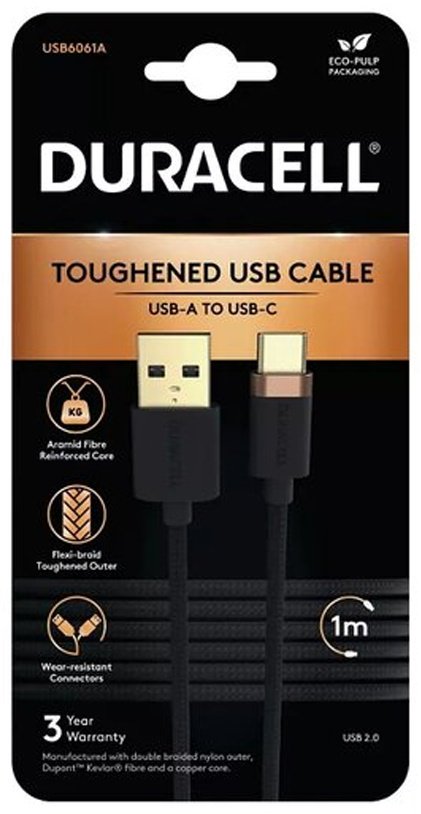 Кабель Duracell USB TypeC (F), USB Type-A (F), 1 м, черный - ForteMarket Кабель Duracell USB TypeC (F), USB Type-A (F), 1 м, черный купить,0