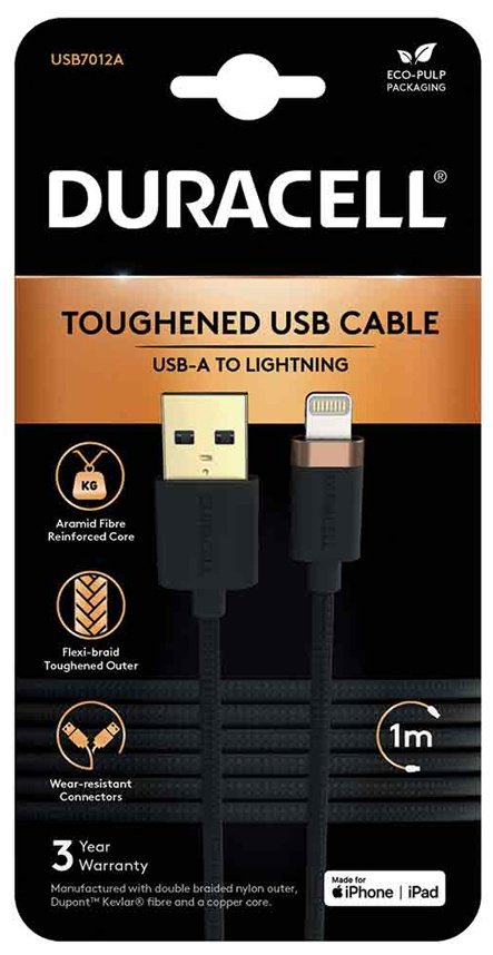 Кабель Duracell USB 2.0 (M), Lightning (M), 1 м, черный купить,0
