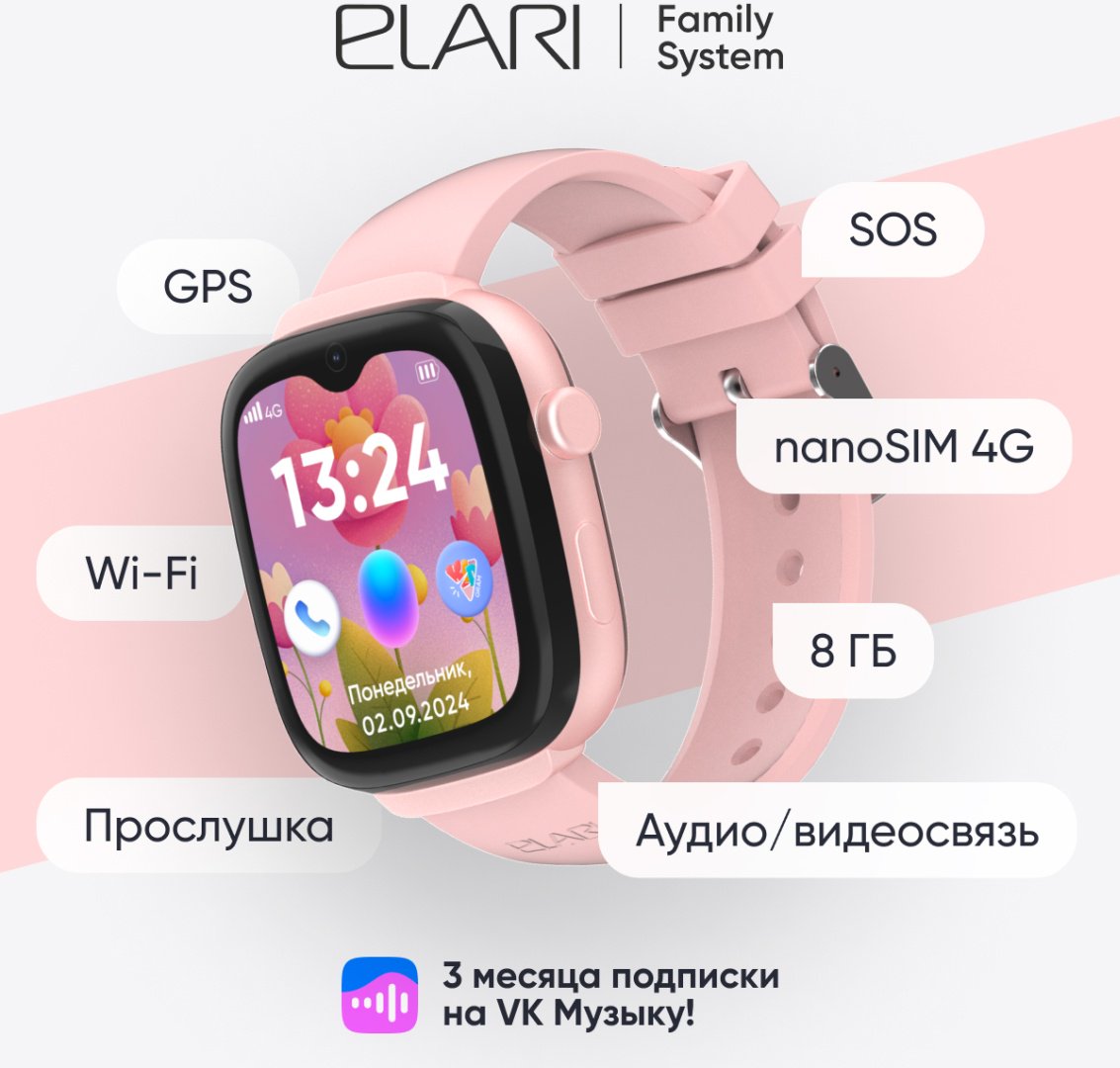 Смарт-часы Elari KidGram 48 мм розовый купить,0