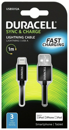 Кабель Duracell USB Type-A (F), Lightning (M), 1 м, черный