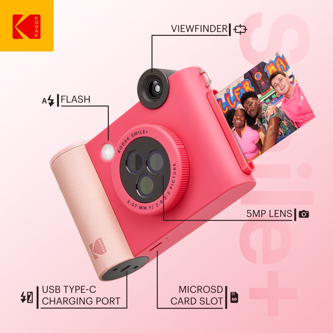 Фотокамера моментальной печати Kodak Smile+ розовый - ForteMarket Фотокамера моментальной печати Kodak Smile+ розовый купить,0