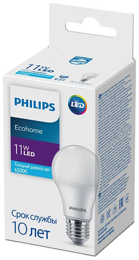 Philips 11W E27, светодиодная, холодный белый купить,NaN