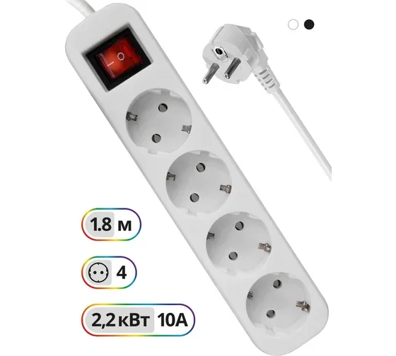 Сетевой фильтр Defender ES 1.8 1.8 м 4 розетки White купить,0