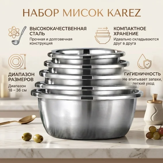 Набор мисок Karez нержавеющая сталь 5 шт