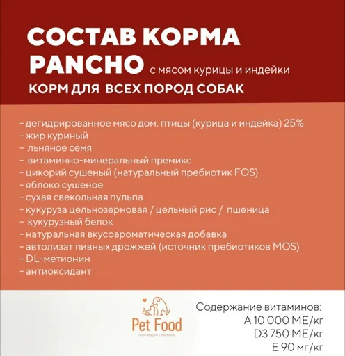 Сухой корм для собак Pancho Курица и индейка 10кг