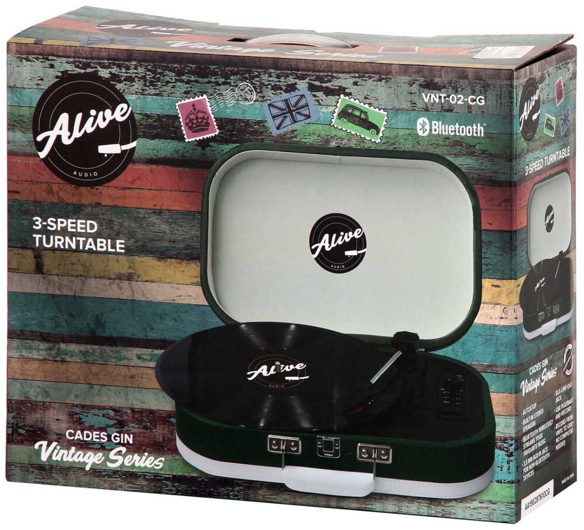 Виниловый проигрыватель ALIVE AUDIO VINTAGE Cades Gin зеленый купить,NaN