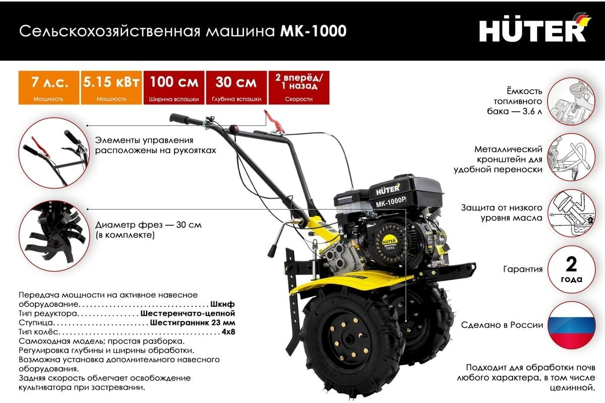 Мотоблок Huter МК-1000 70/5/30 купить,NaN