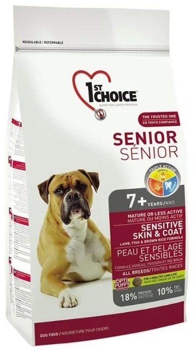 Корм 1st Choice Senior Sensitive Skin and Coat для пожилых ягненок, рис 12 кг
