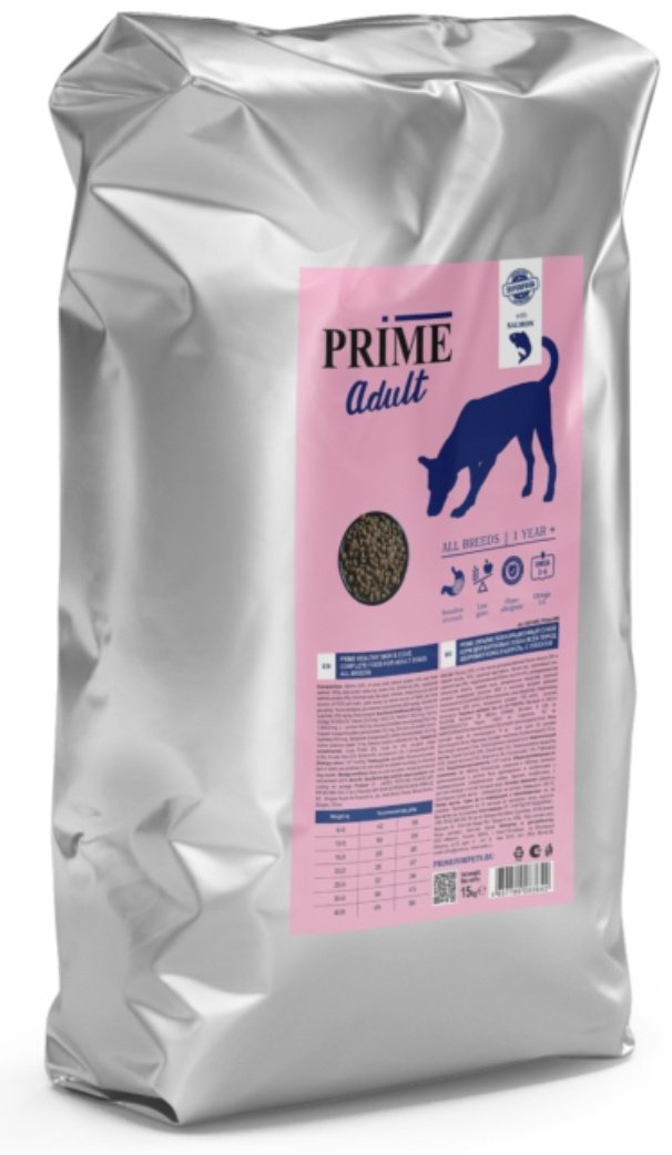 Корм Prime Adult Healthy Skin&amp;Coat с лососем для взрослых всех пород 15 кг купить,NaN