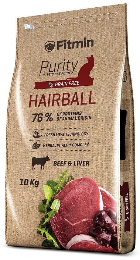 Корм Fitmin Purity Hairball для вывода шерсти говядина, печень 10 кг