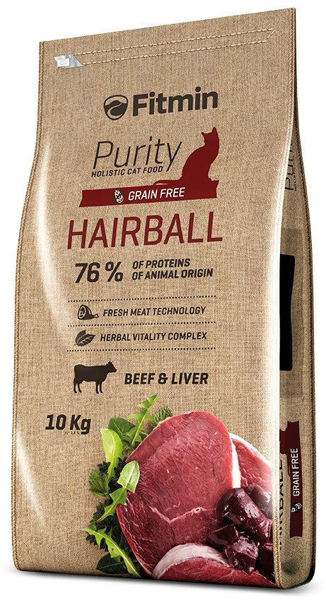 Корм Fitmin Purity Hairball для вывода шерсти говядина, печень 10 кг купить,NaN