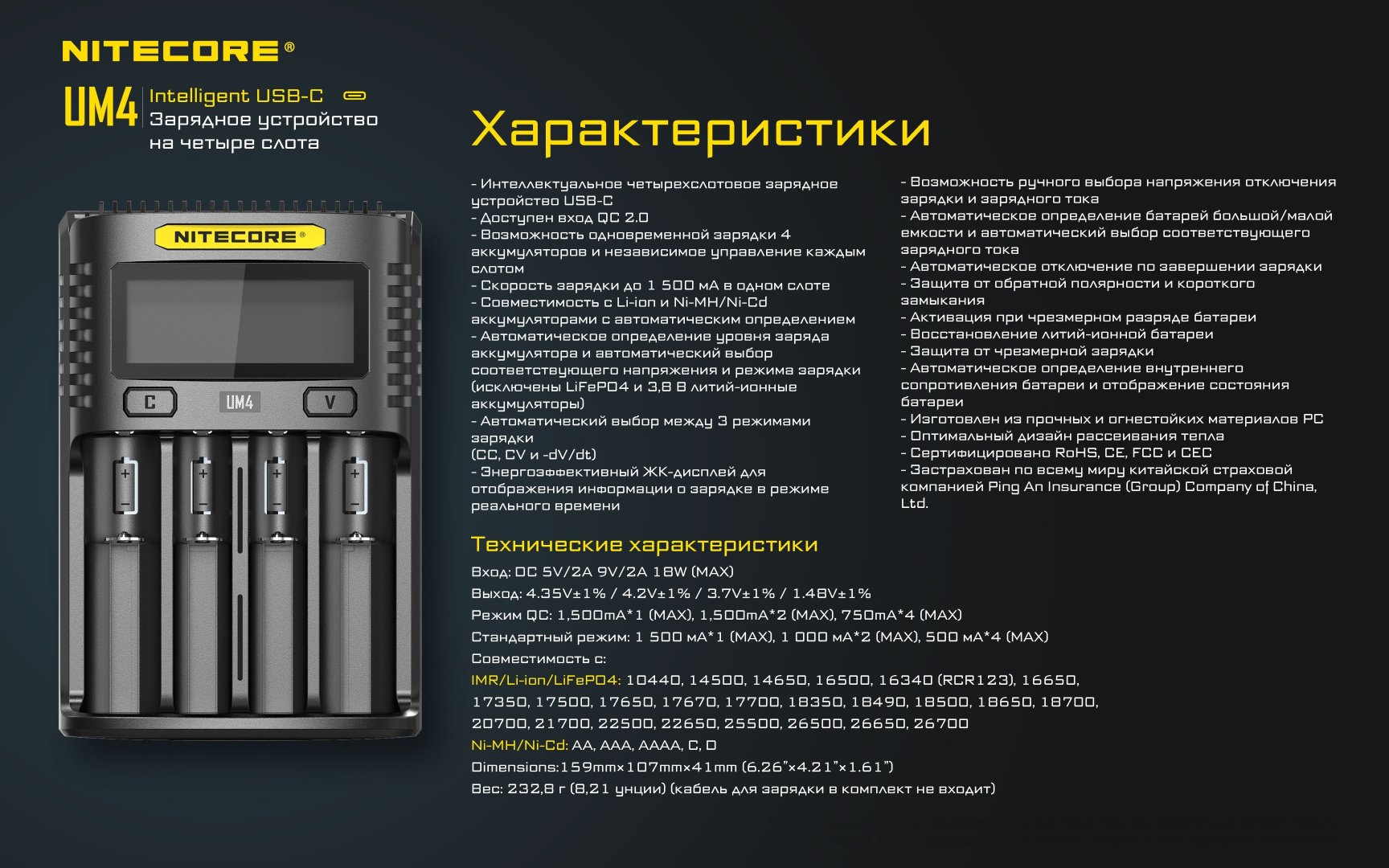 Зарядное устройство Nitecore UM4 купить,NaN