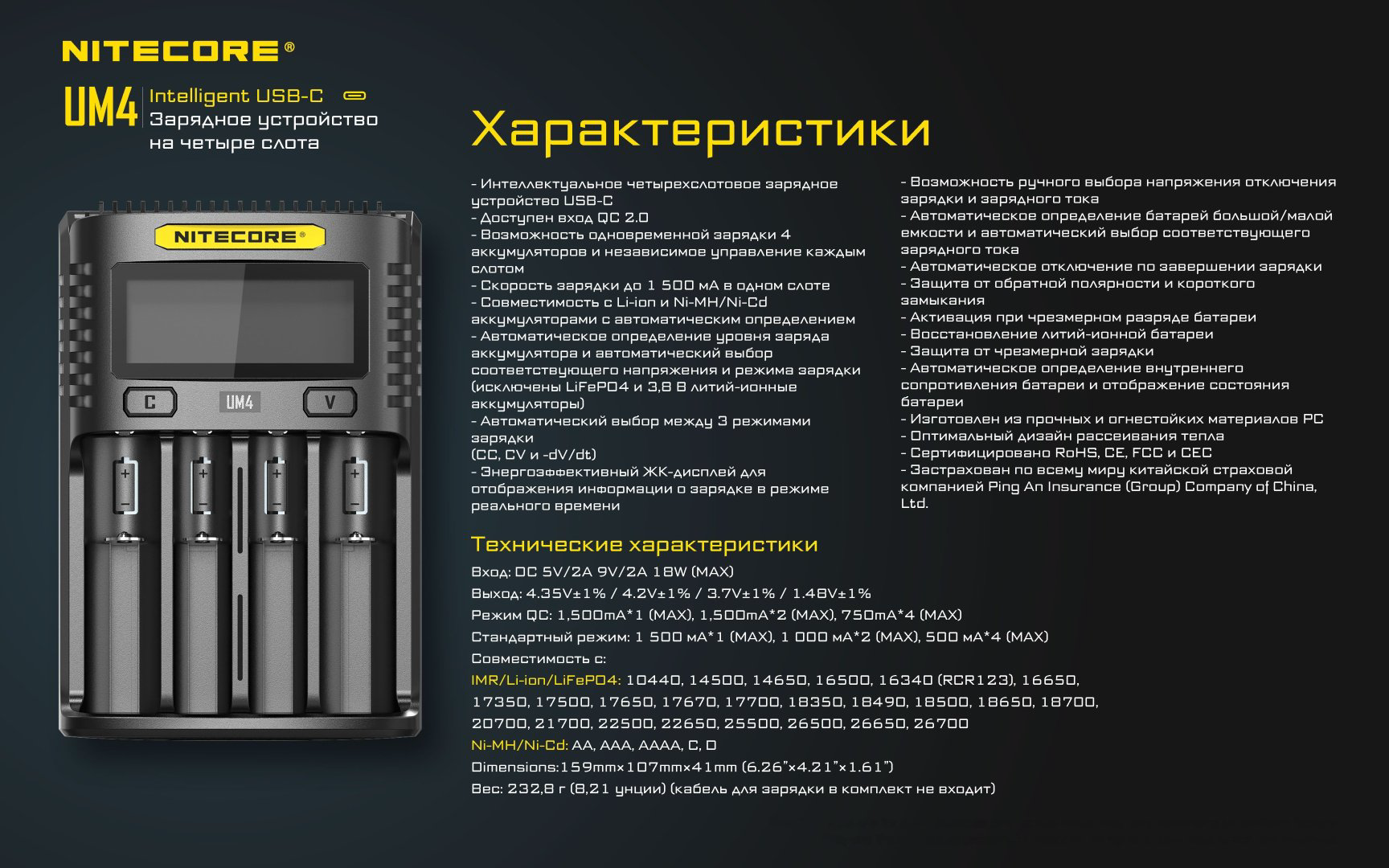 Зарядное устройство Nitecore UM4 купить,NaN