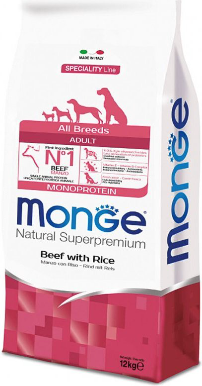 Корм Monge All Breeds Adult Monoprotein Говядина с рисом для взрослых всех пород 15 кг купить,NaN