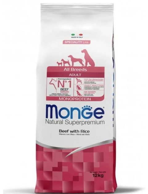 Корм Monge All Breeds Adult Monoprotein Говядина с рисом для взрослых всех пород 15 кг купить,NaN