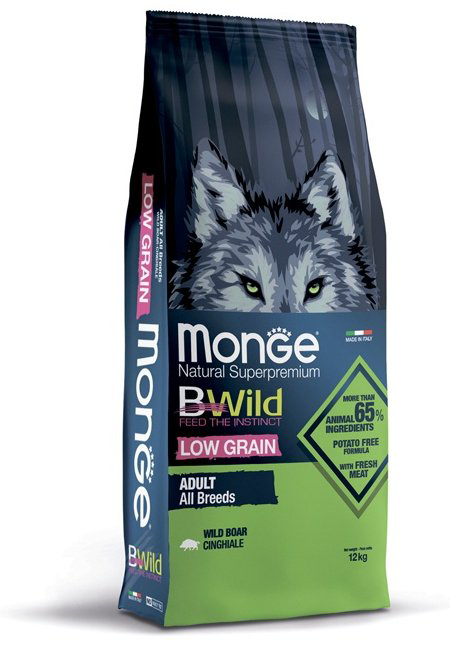 Корм Monge BWild Low Grain с мясом кабана для взрослых всех пород 12 кг купить,NaN