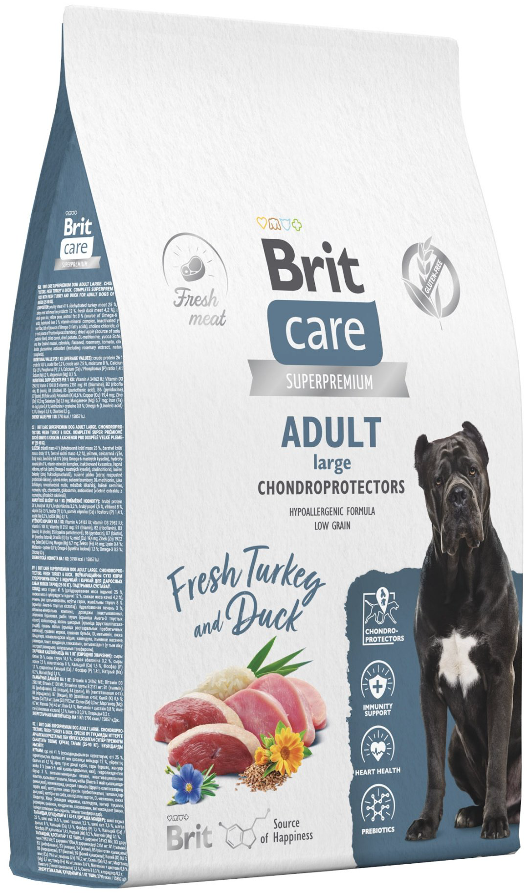 Корм Brit Care Adult Large Chondroprotectors Индейка и утка для взрослых крупных пород 12 кг купить,NaN
