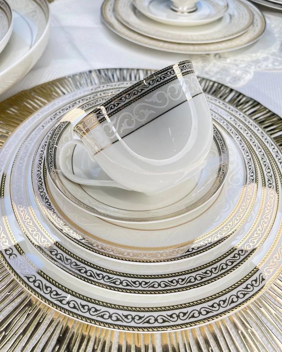 Сервиз на 12 персон Porcelain Золотая отводка узоры, предметов: 105, чайно-столовый, фарфор