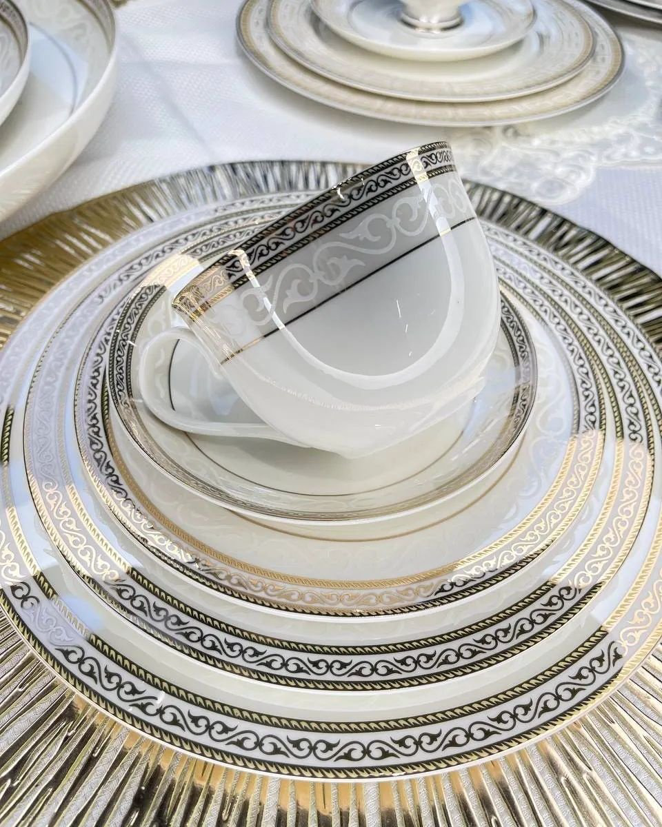 Сервиз на 12 персон Porcelain Золотая отводка узоры, предметов: 105, чайно-столовый, фарфор купить,NaN
