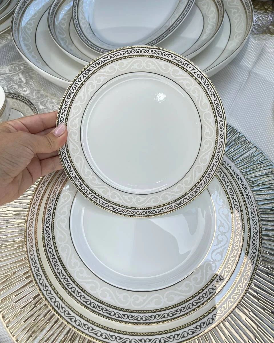 Сервиз на 12 персон Porcelain Золотая отводка узоры, предметов: 105, чайно-столовый, фарфор купить,NaN