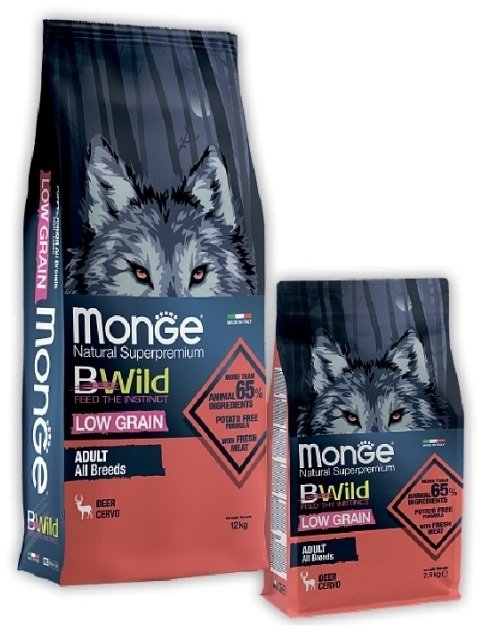 Корм Monge BWild Low Grain Оленина для взрослых всех пород 12 кг купить,0